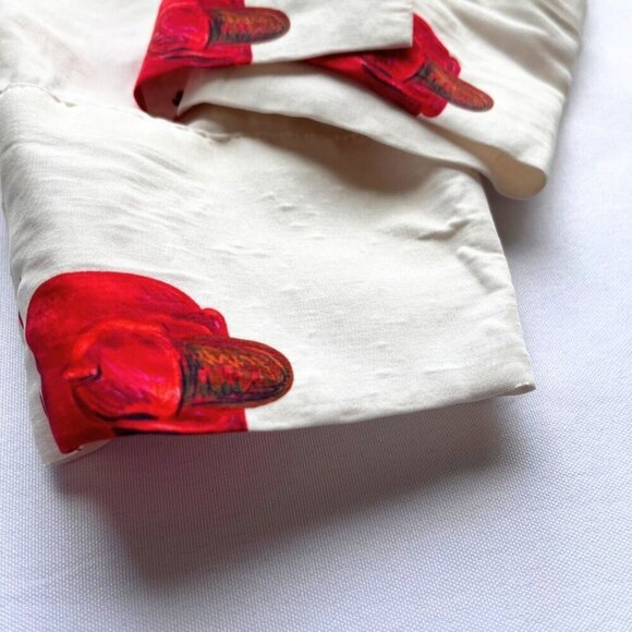 VILA GALLO IVORY WHITE RED NOVELTY PRINT BUTTON DOWN SHIRT -  L - Picture 7 of 11